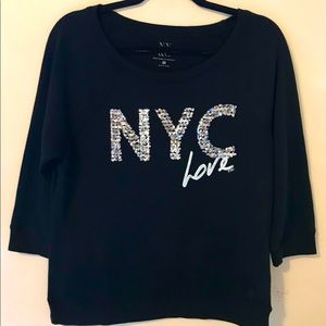 New York and Co. 3/4 Sleeve Sweatshirt with Logo in silver sequins. Size M.